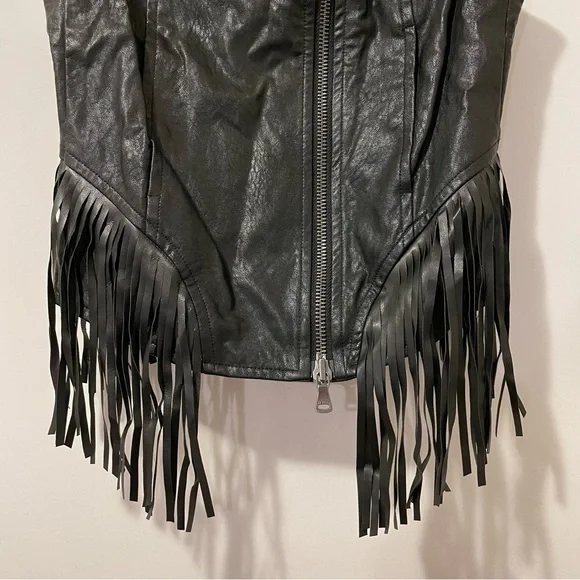 NWT Sisley The Rock Club Faux Leather Fringe Moto Vest Size XS - Picture 5 of 9
